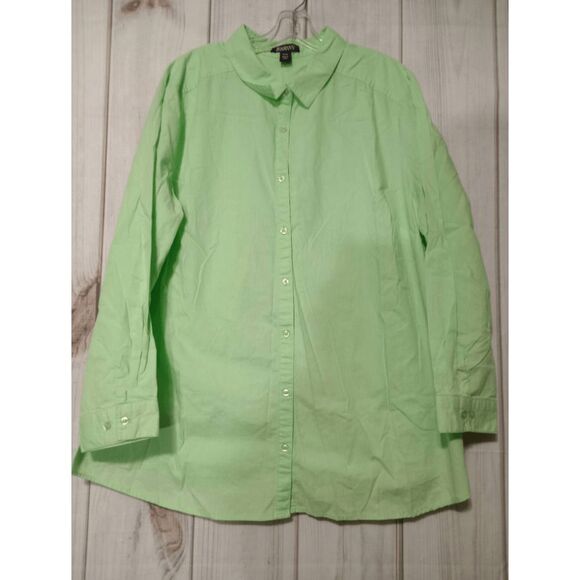 Roamans Shirt Ladies 24W‎ Green Button Front Light Weight - Picture 1 of 7
